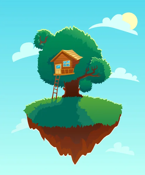 Σπίτι δέντρο στον αέρα. — Διανυσματικό Αρχείο