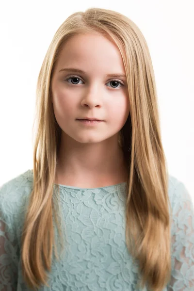 Blue Eyed Young Girl in Turquoise Top Isolated — Stock Photo, Image