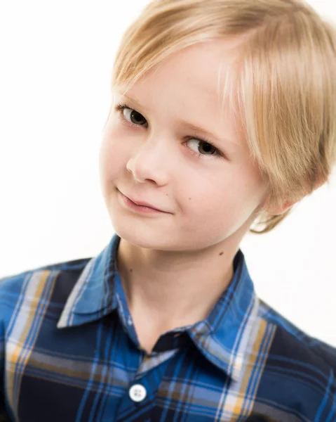 Handsome Young Boy In Smart Blue Shirt — Stock Photo, Image