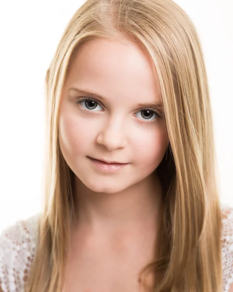 Blond Young Teenage Girl Dressed In White in the Studio — Stock Photo, Image