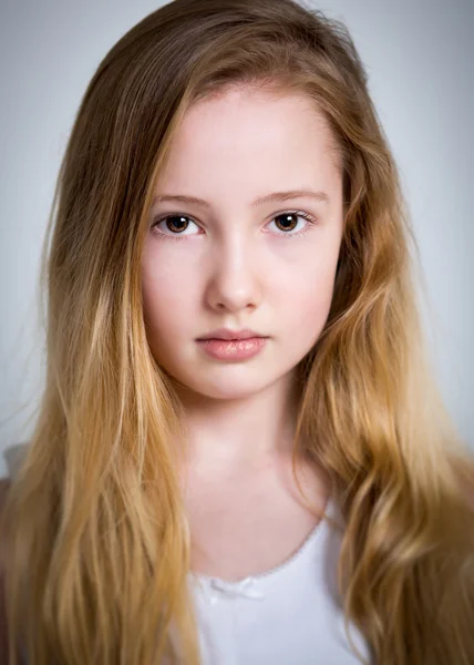 Beautiful young shy blond girl — Stock Photo, Image