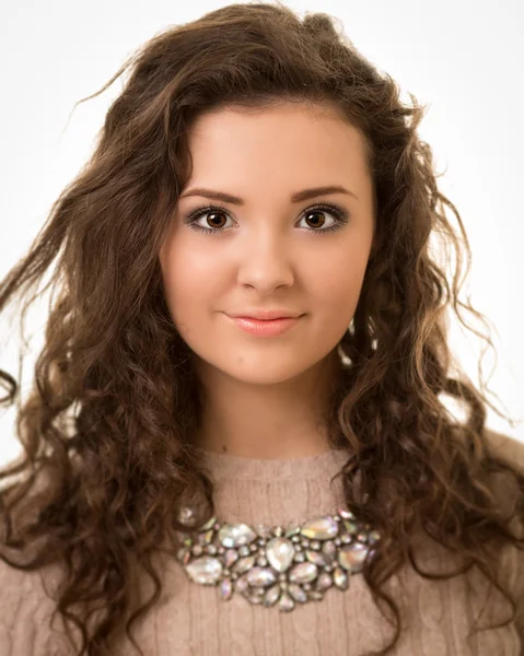 Beautiful Brunette Woman WIth Curls — Stock Photo, Image