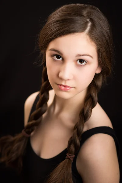 Beautiful Brunette Girl With Plaits — Stock Photo, Image