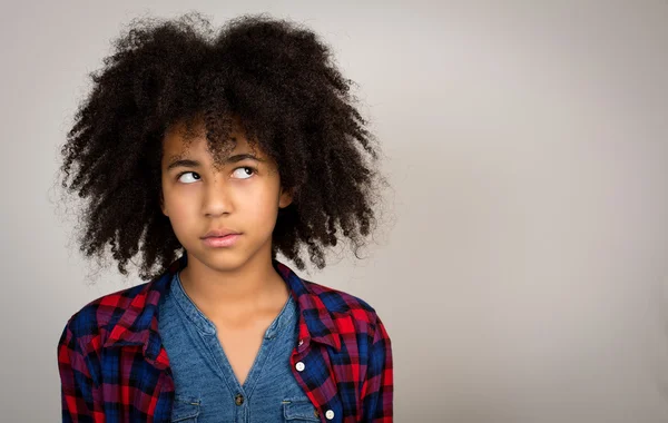 Young Teenage Girl With Afro Hair Thinking — Stock Photo, Image