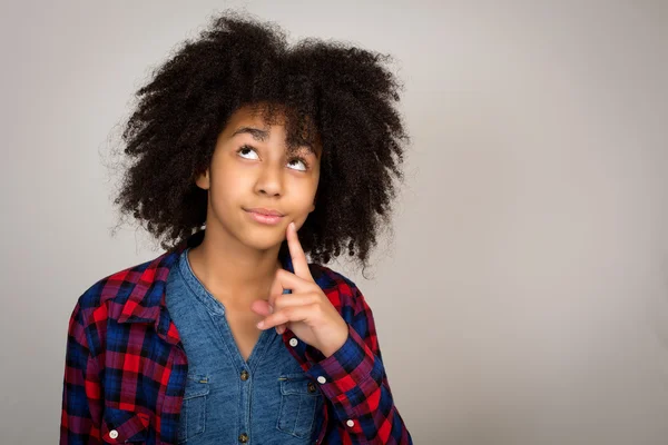 Young Teenage Girl With Afro Hair Thinking — Stock Photo, Image