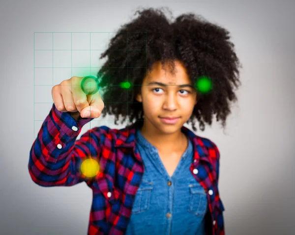 Teenage Girl With Whacky Afro Hair Playing A Virtual Game — Stock Photo, Image