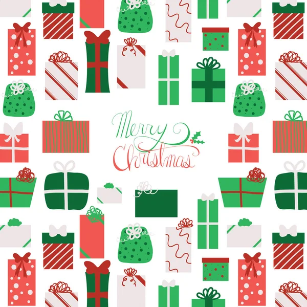 Dárek Pod Stromem Červený Zelený Dárek Zabalený Vánoční Dárek Vzor — Stockový vektor