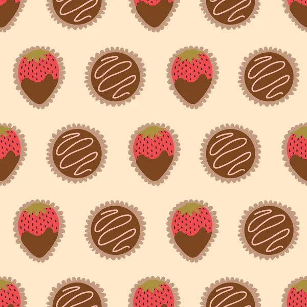 Chocolate Box Pattern Creme Patrón Vectores Sin Costuras Trufas Chocolate — Vector de stock