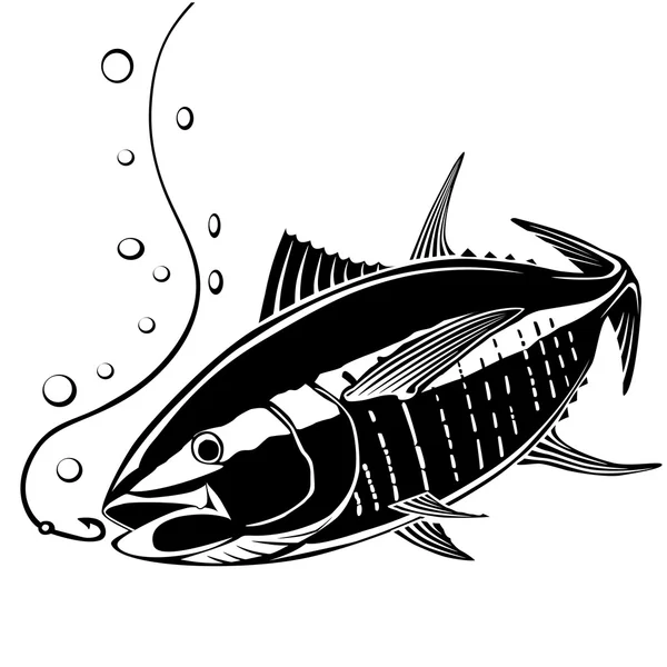 在水之下的金枪鱼捕捞 — 图库矢量图片