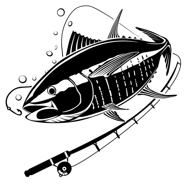 PESCA DE ATÚN EN AGUA CON VARA — Vector de stock