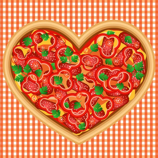Pizza pepperoni coração — Vetor de Stock