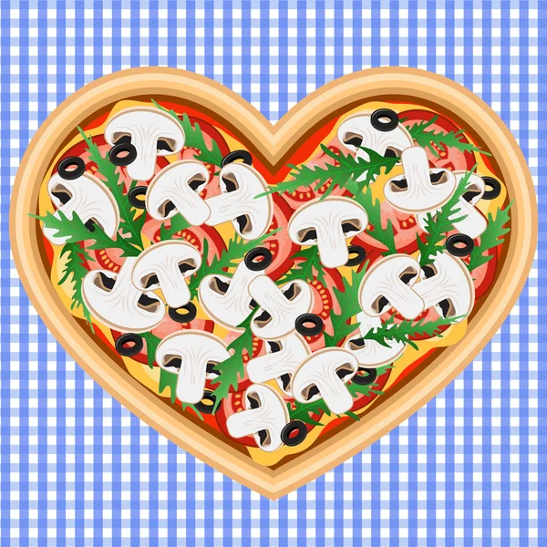 Coração de pizza com cogumelos — Vetor de Stock