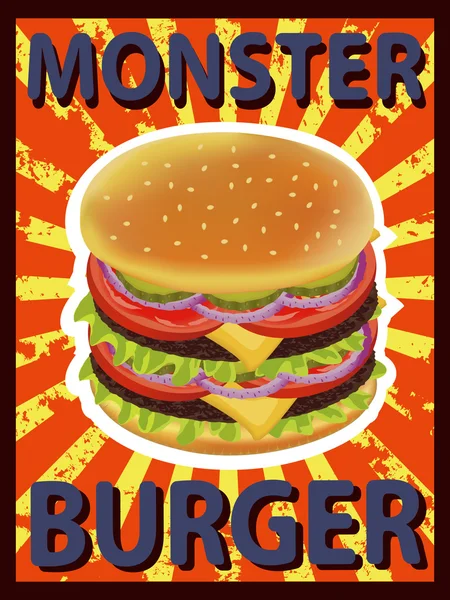 Burger Monstre Tomate Oignon Pickle — Image vectorielle