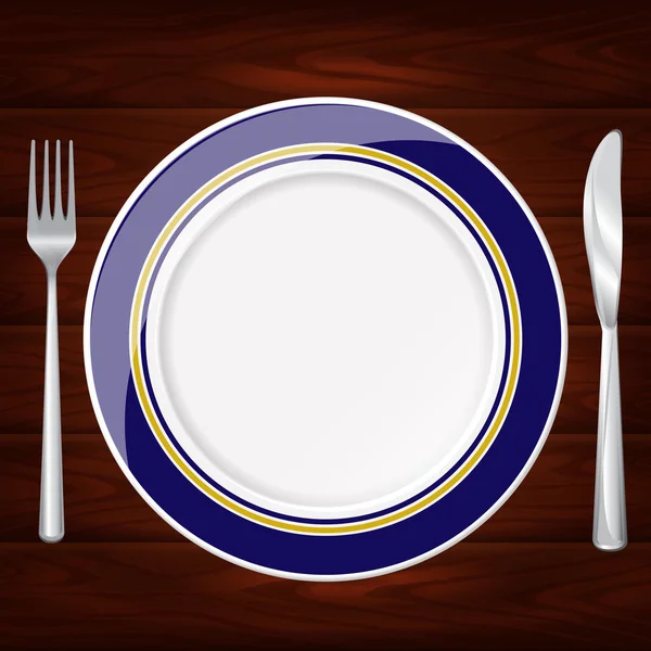 PLATE BLUE AND GOLD FORK KNIFE — Stockový vektor