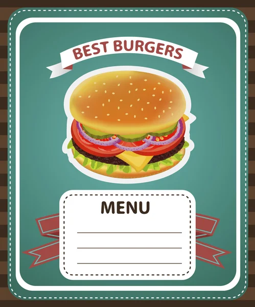 BURGER RETRO MENU BROWN BLUE — Wektor stockowy