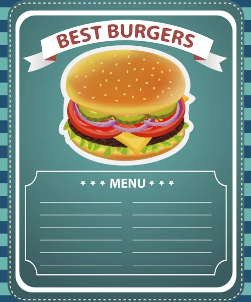 BURGER RETRO MENU BLEU — Image vectorielle