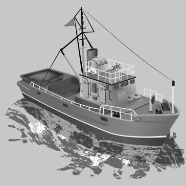 FISHING BOAT FLAT OCEAN GREY