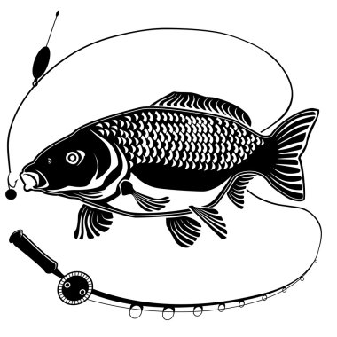 CARP WITH ROD WHITE clipart