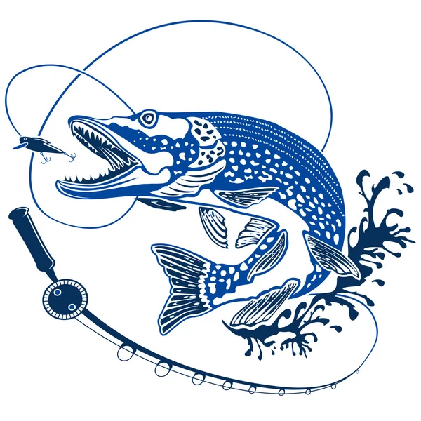 PIKE PESCADO AZUL AISLADO — Vector de stock