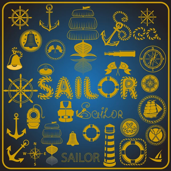 SAILOR ELEMENTS SET BLACK — Stock Vector