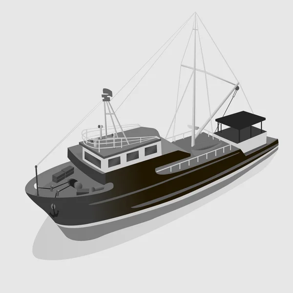 BATEAU DE PÊCHE GRIS BLANC — Image vectorielle