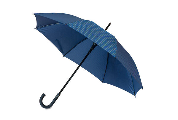 Classic umbrella in blue and black stripes, isolated on a white background