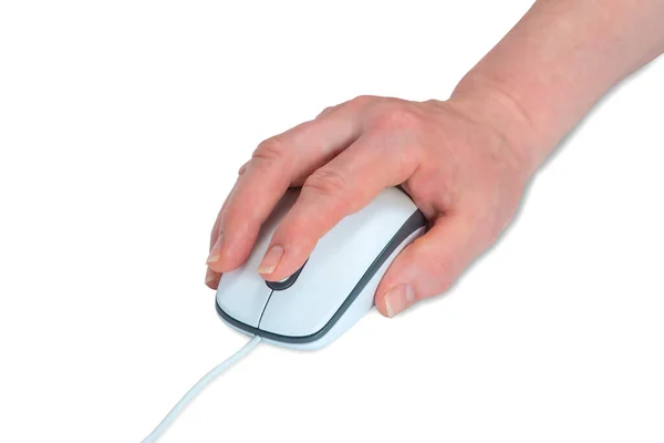 Hand Controls Computer Mouse Isolated White Background — Stock Photo, Image