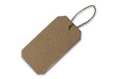 Beyaz arkaplanda izole edilmiş bir dizgi üzerinde karton etiket