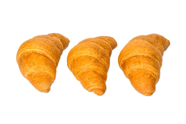 Három Croissant Elszigetelt Fehér Alapon — Stock Fotó