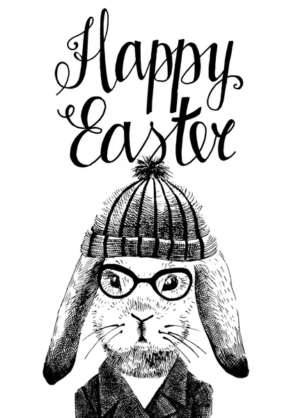 Biglietto di Pasqua con coniglietto hipster — Vettoriale Stock