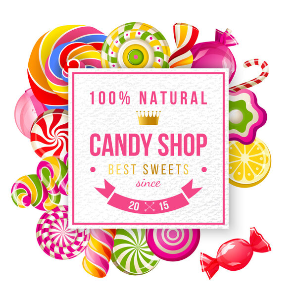 Paper candy shop label with type design
