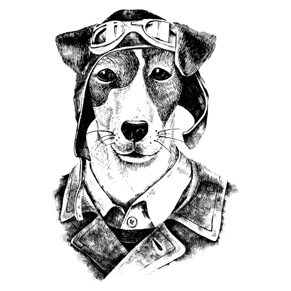 Hand drawn dressed up dog aviator — Stock Vector