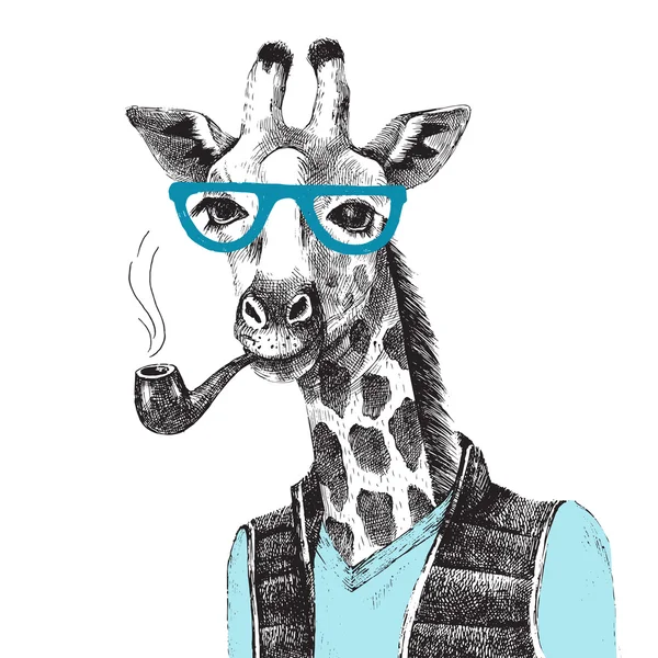 Hand drawn Illustration of giraffe hipster — Stock Vector