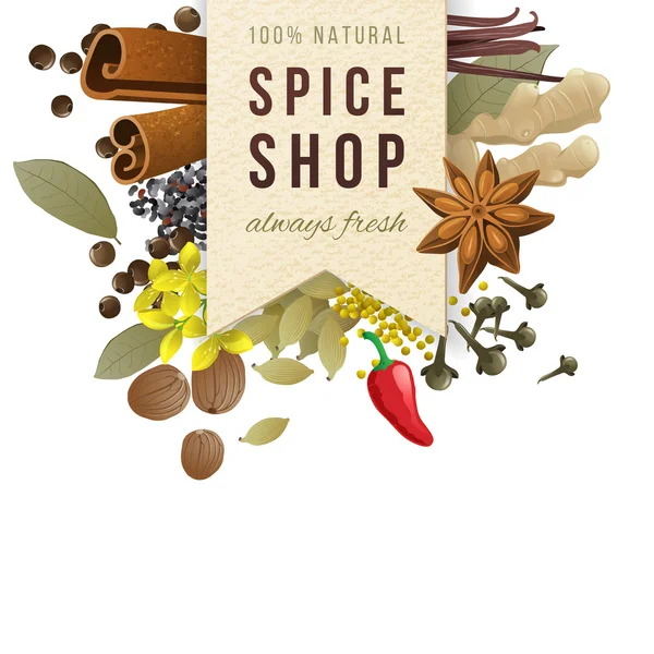 Spice obchod papíru znak s různých koření — Stockový vektor