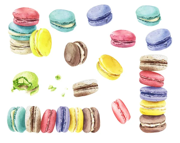 Coleção de macaroons aquarela colorida — Fotografia de Stock