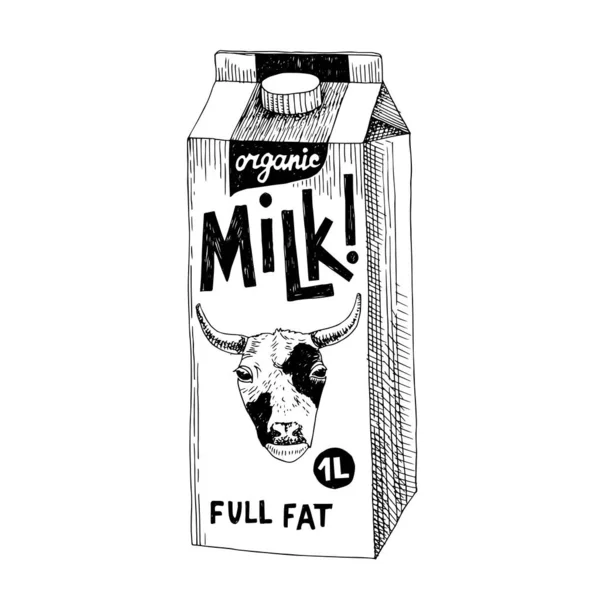 Contenitore di imballaggio del latte fresco trafilato a mano — Vettoriale Stock