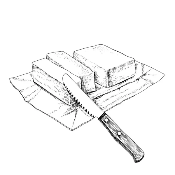 Handritat skissmör med kniv. — Stock vektor
