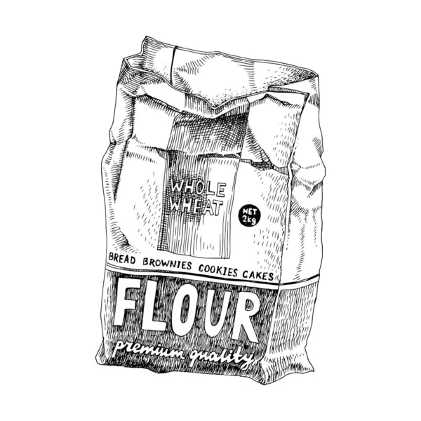 Emballage doux dessiné à la main avec farine. — Image vectorielle