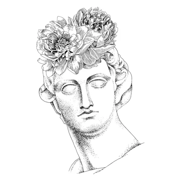 Busto de Apolo con flores, el antiguo dios. — Archivo Imágenes Vectoriales