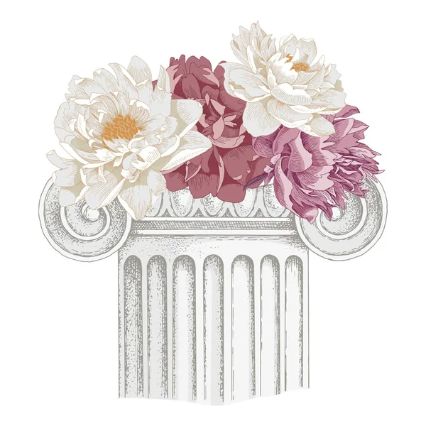 Colonne classique en marbre antique avec fleurs — Image vectorielle