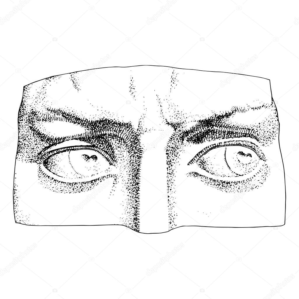 One line drawing sketch. Davids eyes. Modern single line art, aesthetic contour. Perfect for home decor such as posters, wall art, tote bag, t-shirt print, sticker