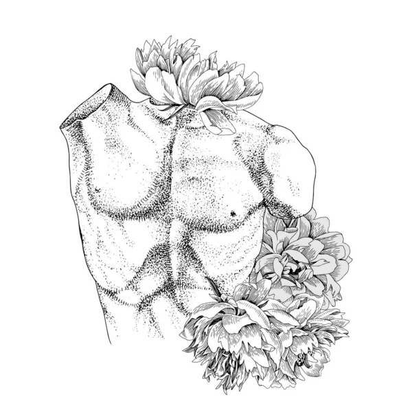 Torso di Laocoonte con fiori. Illustrazione vettoriale — Vettoriale Stock