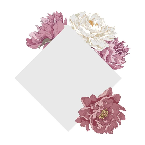 Cadre en forme de carré avec des fleurs de pivoine. — Image vectorielle