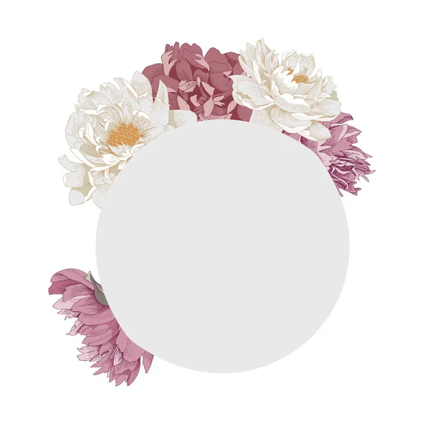 Marco en forma de círculo con flores de peonía. — Vector de stock