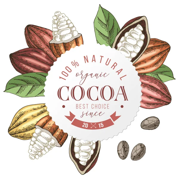 Etichetta rotonda di cacao biologico con design del tipo — Vettoriale Stock