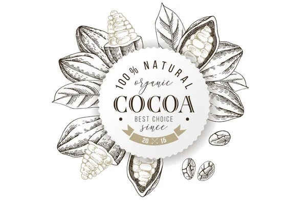Tip tasarımlı organik kakao yuvarlak etiket — Stok Vektör