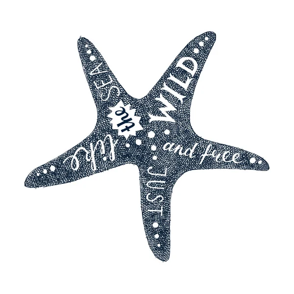 Letras dibujadas a mano en silueta de estrella de mar — Vector de stock