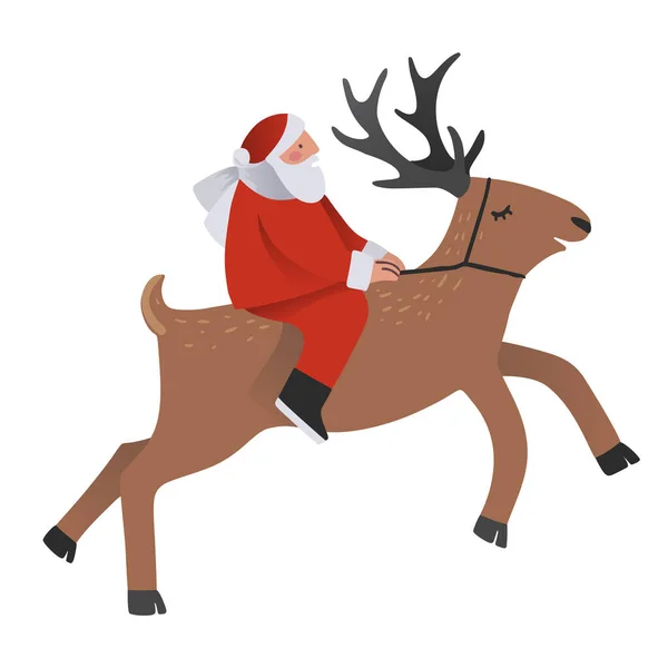 Papai Noel no veado, ilustração plana — Vetor de Stock