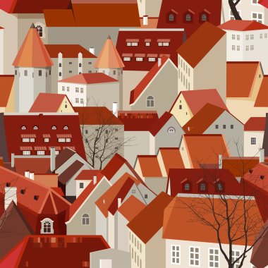 landscape with tile roofs clipart