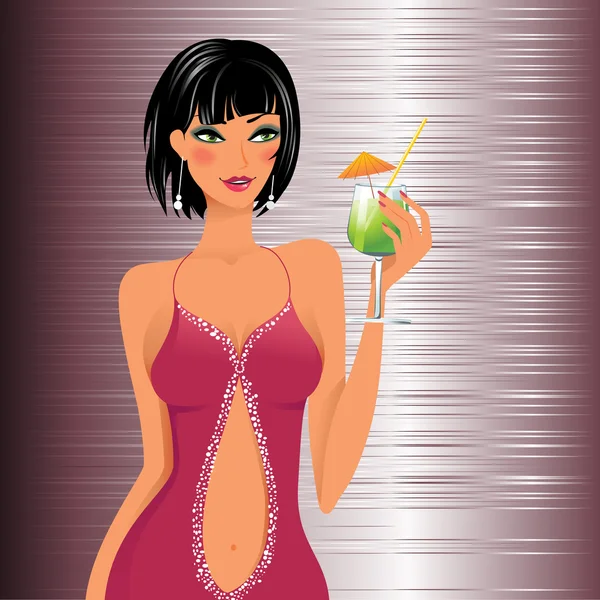 Belle fille avec un cocktail — Image vectorielle